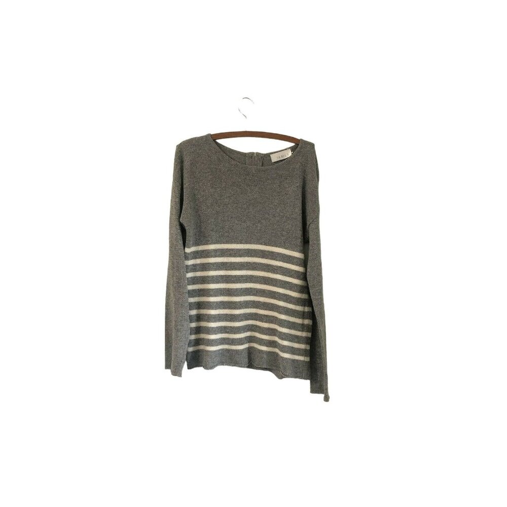 James Womens Gray White Striped Long Sleeve Sweater Zipper Back Large